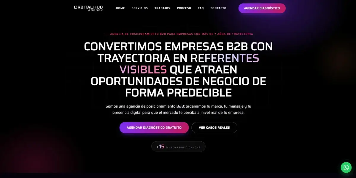 Página de inicio del sitio de Orbital Hub Agency, agencia de posicionamiento B2B